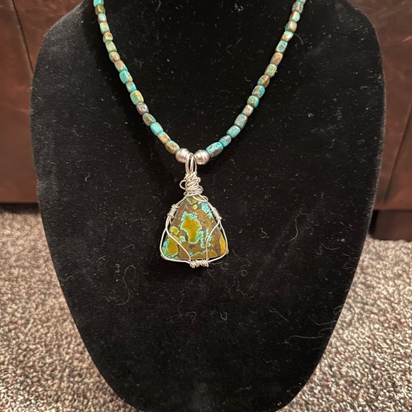 Hand Crafted Jewelry - Hand Crafted “One of a Kind” Turquoise Pendant & Sterling Silver Necklace